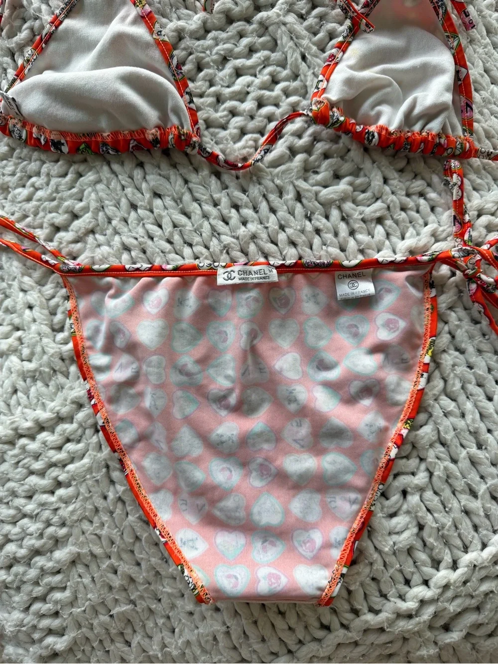 CHANEL orange VINTAGE multicolor Heart-Print Bikini - very good conditions - M